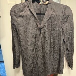 Rebecca Taylor Gray Snake-Print Tie-Neck Blouse